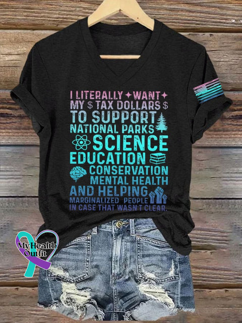 Women’s Support National Parks Printed V Neck T-shirt Black / S