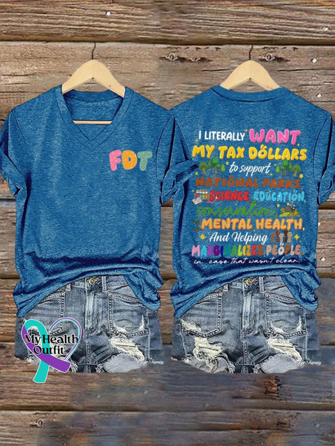 Women’s Support National Parks Printed V Neck T-shirt Blue / S