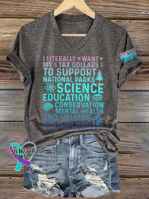 Women’s Support National Parks Printed V Neck T-shirt Dark Grey / S