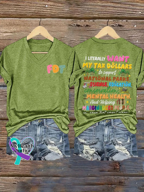 Women’s Support National Parks Printed V Neck T-shirt Green / S