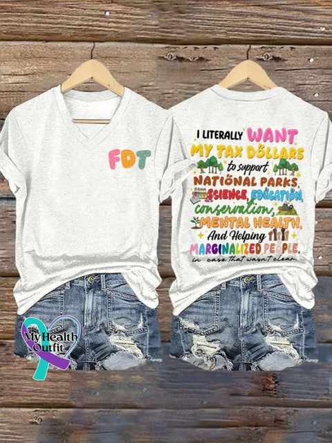 Women’s Support National Parks Printed V Neck T-shirt White / S