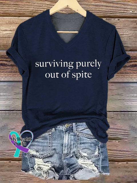 Women’s Surviving Purely Out of Spite V-neck Casual T-Shirt Blue / S
