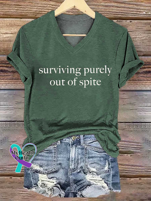 Women’s Surviving Purely Out of Spite V-neck Casual T-Shirt Green / S