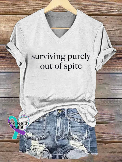 Women’s Surviving Purely Out of Spite V-neck Casual T-Shirt White / S