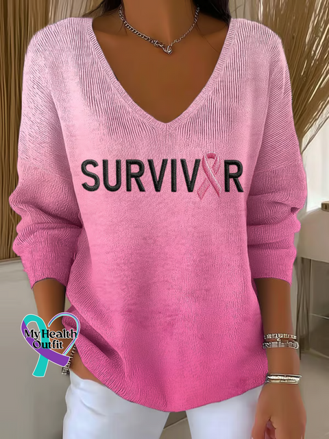 Women’s SURVIVOR Breast Cancer Awareness Casual Pullover Sweater Multicolor / S