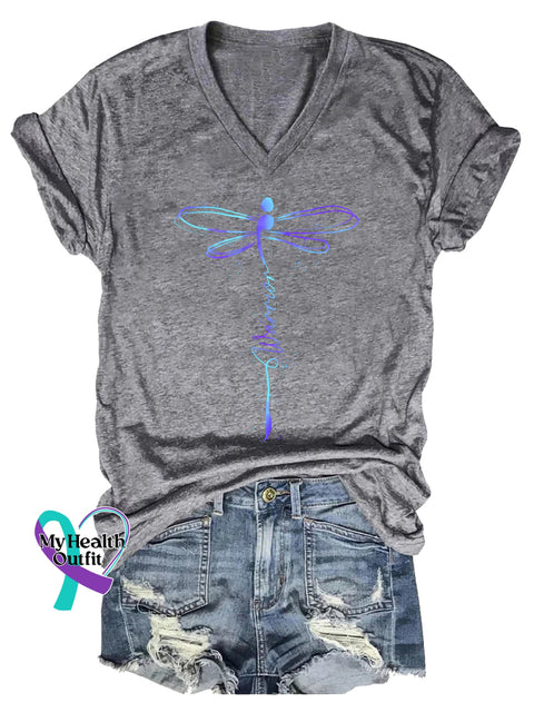 Women’s Survivor Dragonfly Suicide Prevention Awareness V-neck Casual T-Shirt Grey / S