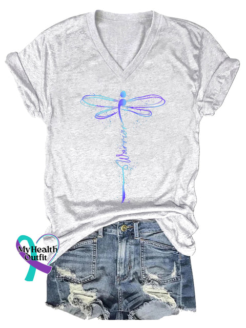 Women’s Survivor Dragonfly Suicide Prevention Awareness V-neck Casual T-Shirt White / S