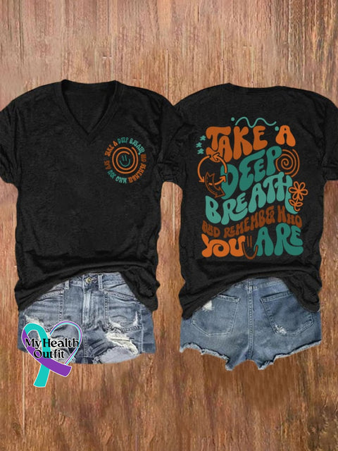 Women’s Take A Deep Breath Mental Health Print T-Shirt Black / S