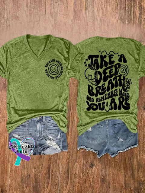 Women’s Take A Deep Breath Mental Health Print T-Shirt Green / S