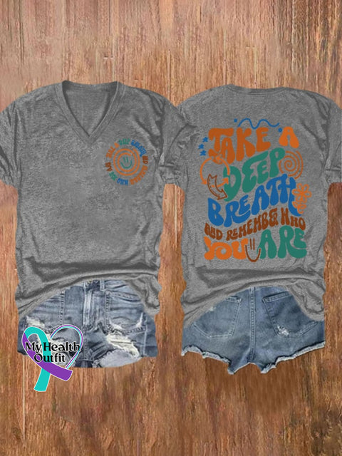 Women’s Take A Deep Breath Mental Health Print T-Shirt Grey / S