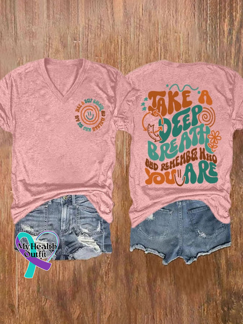 Women’s Take A Deep Breath Mental Health Print T-Shirt Pink / S