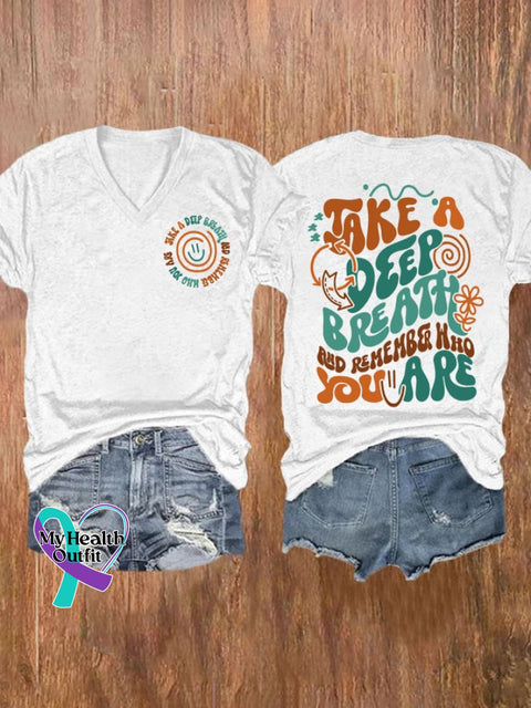 Women’s Take A Deep Breath Mental Health Print T-Shirt White / S