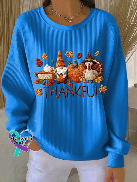 Women’s Thankful Print Casual Sweatshirt Blue / S