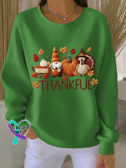 Women’s Thankful Print Casual Sweatshirt Green / S