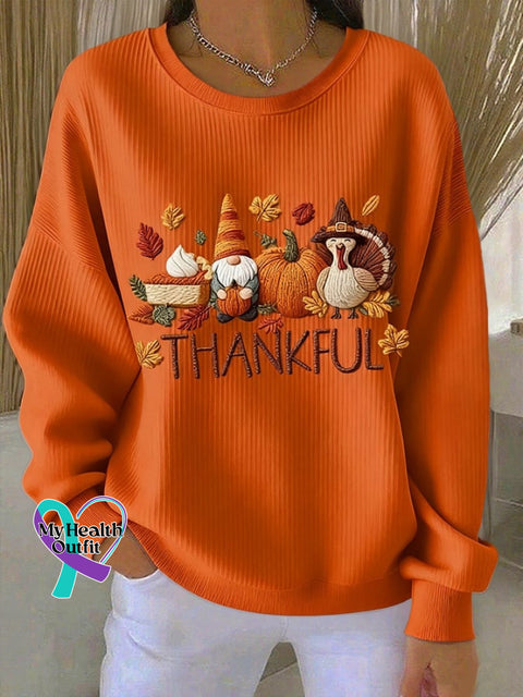 Women’s Thankful Print Casual Sweatshirt Orange / S