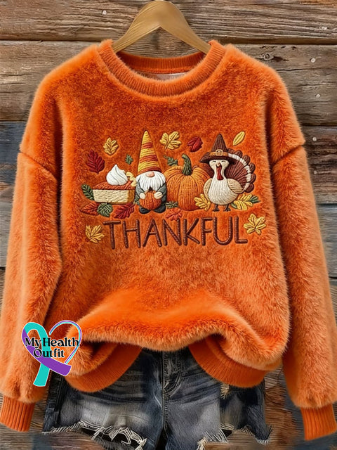Women’s Thankful Print Flannel Sweatshirt Orange / S
