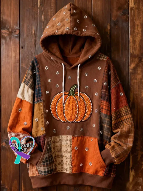Women’s Thanksgiving Pumpkin Pattern Art Print Casual Cotton Sweatshirt Multicolor / S