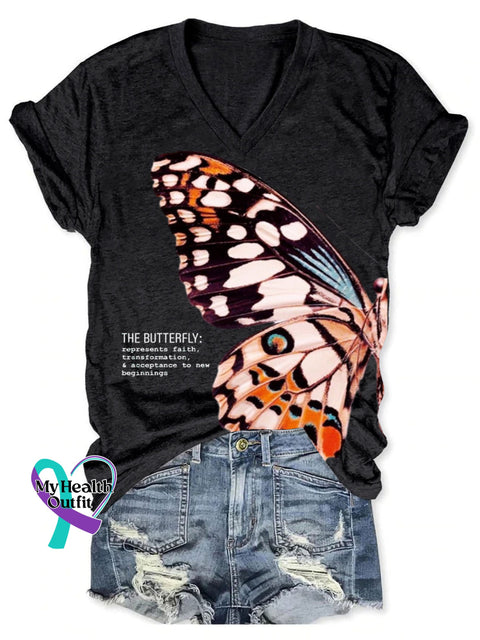 Women’s The Butterfly Art Print V-neck Casual T-Shirt Black / S
