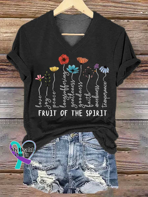 Women’s The Fruits Of The Spirit V-neck Casual T-Shirt Black / S