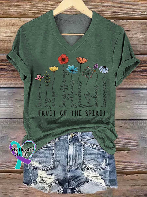 Women’s The Fruits Of The Spirit V-neck Casual T-Shirt Green / S
