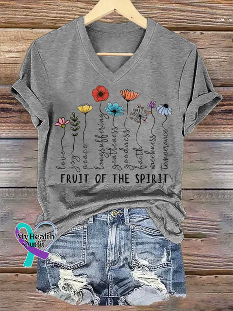 Women’s The Fruits Of The Spirit V-neck Casual T-Shirt Grey / S