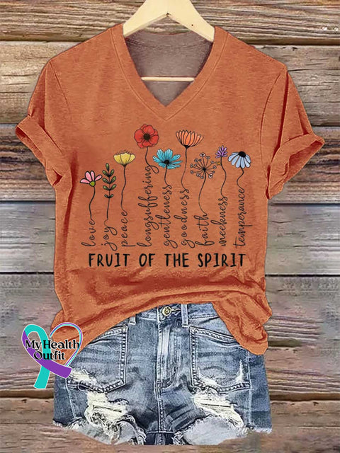 Women’s The Fruits Of The Spirit V-neck Casual T-Shirt Orange / S