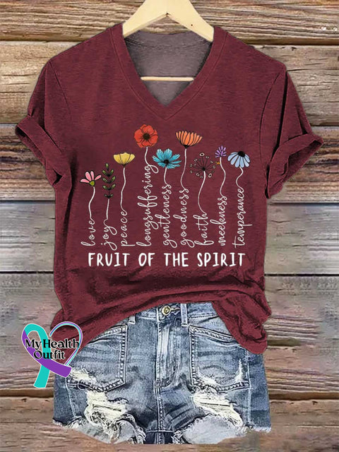 Women’s The Fruits Of The Spirit V-neck Casual T-Shirt Red / S