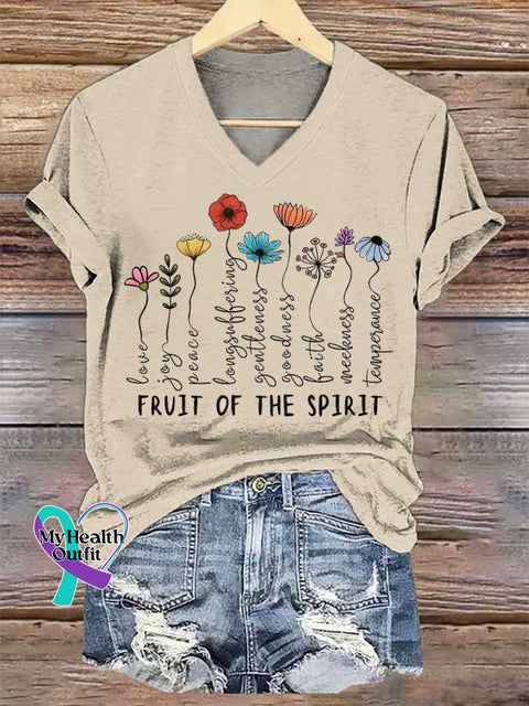 Women’s The Fruits Of The Spirit V-neck Casual T-Shirt Sand / S