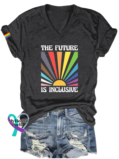 Women’s The Future Is Inclusive Rainbow Lgbt Bisexual Transgender Lesbian Print Casual T-Shirt