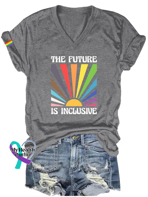 Women’s The Future Is Inclusive Rainbow Lgbt Bisexual Transgender Lesbian Print Casual T-Shirt
