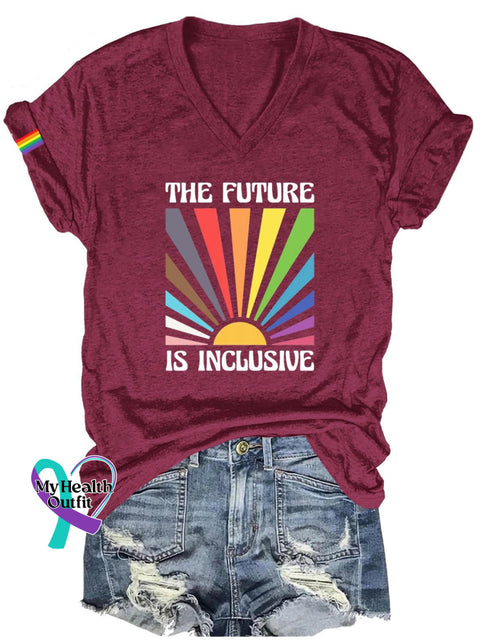Women’s The Future Is Inclusive Rainbow Lgbt Bisexual Transgender Lesbian Print Casual T-Shirt