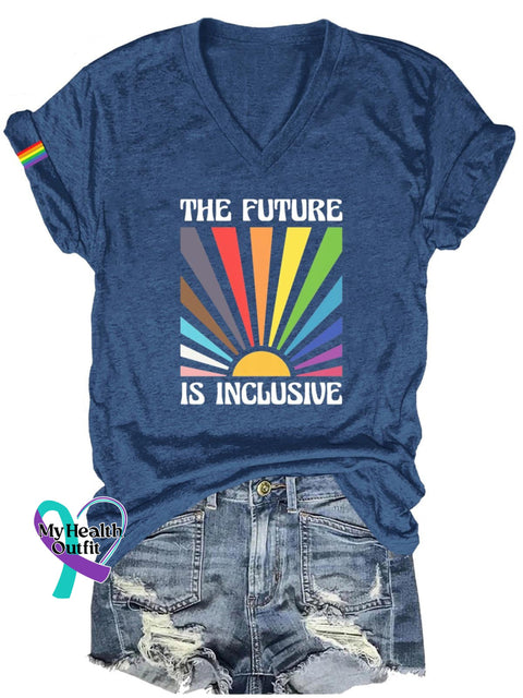 Women’s The Future Is Inclusive Rainbow Lgbt Bisexual Transgender Lesbian Print Casual T-Shirt