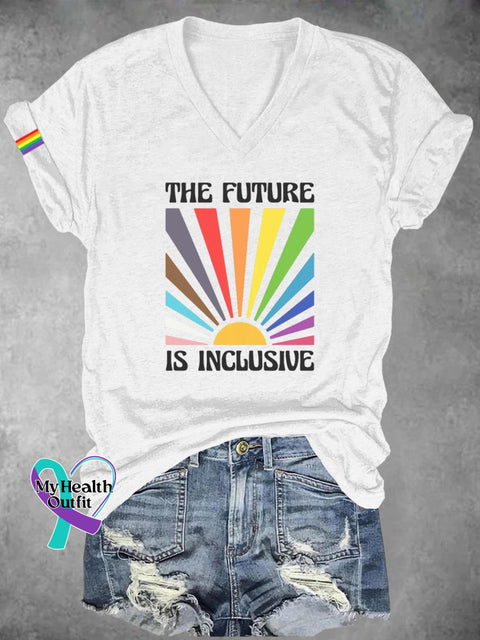Women’s The Future Is Inclusive Rainbow Lgbt Bisexual Transgender Lesbian Print Casual T-Shirt