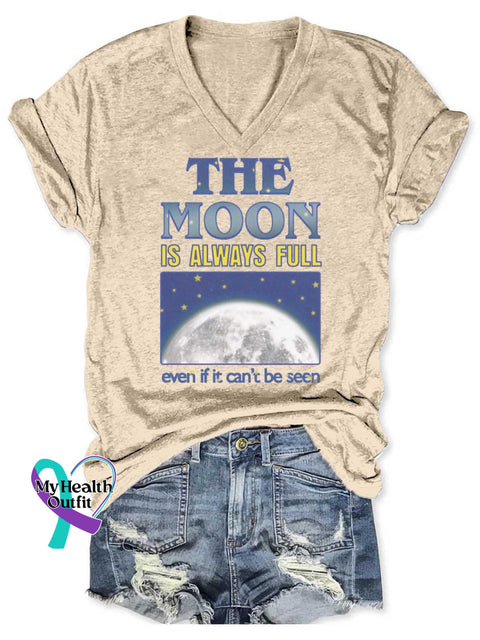 Women’s The Moon Is Always Full Even If It Can’t Be Seen Art V neck Casual T Shirt Apricot / S