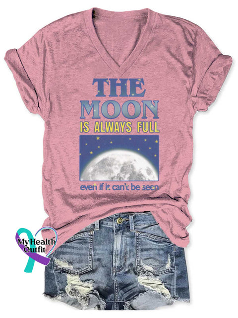 Women’s The Moon Is Always Full Even If It Can’t Be Seen Art V neck Casual T Shirt Pink / S