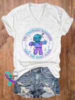 Women’s The Strongest Warriors Have Most Scars Print Short Sleeve Casual T-Shirt White / S