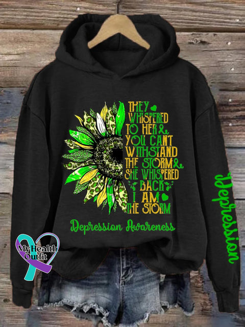 Women’s They Whispered To Her You Cannot Withstand The Storm She Back I Am Depression Awareness