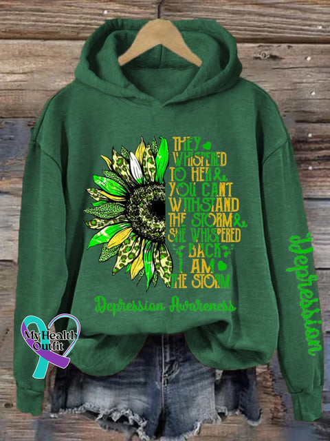 Women’s They Whispered To Her You Cannot Withstand The Storm She Back I Am Depression Awareness