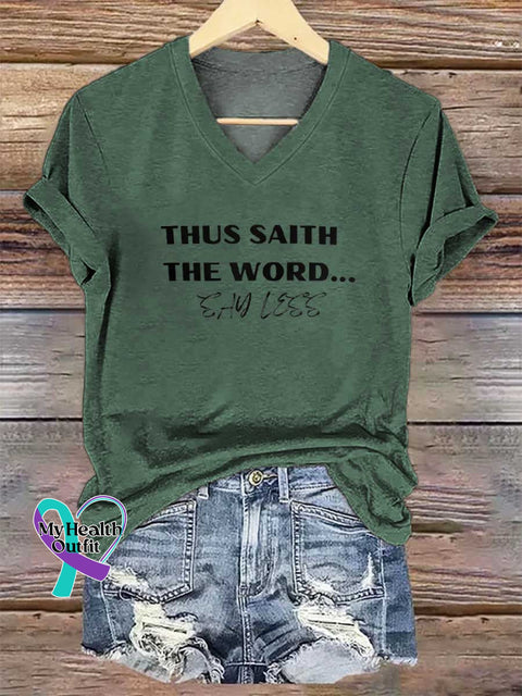 Women’s THUS SAITH THE WORD... SAY LESS V-neck Casual T-Shirt Green / S
