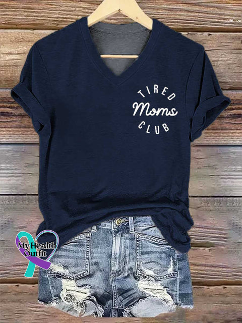 Women’s TIRED Moms CLUB V-neck Casual T-Shirt Blue / S