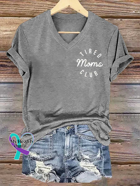 Women’s TIRED Moms CLUB V-neck Casual T-Shirt Grey / S