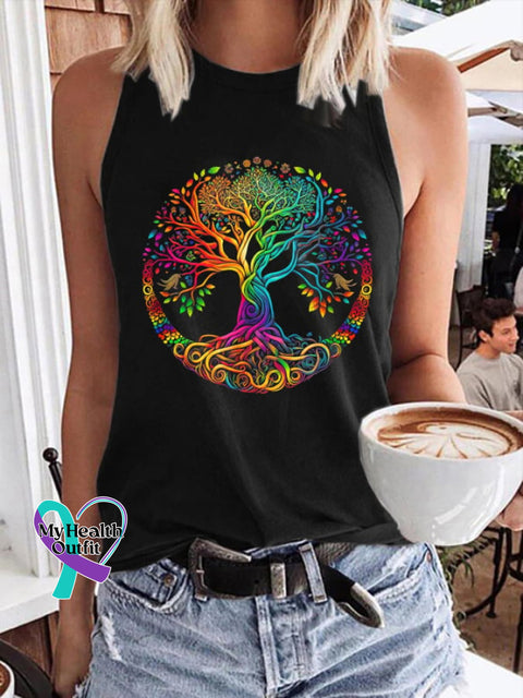 Women’s Tree Of Life Peace Sign Hippie Print Tank Top Black / S