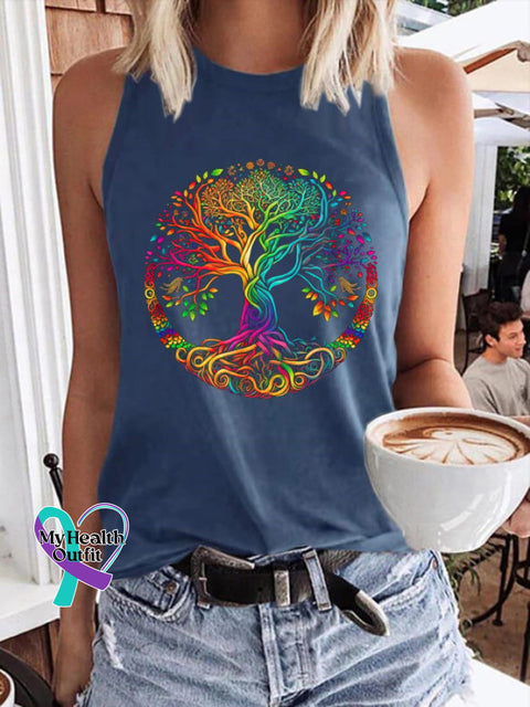 Women’s Tree Of Life Peace Sign Hippie Print Tank Top Blue / S