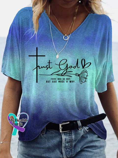 Women’s Trust God Print Casual T-Shirt Picture 2 / S