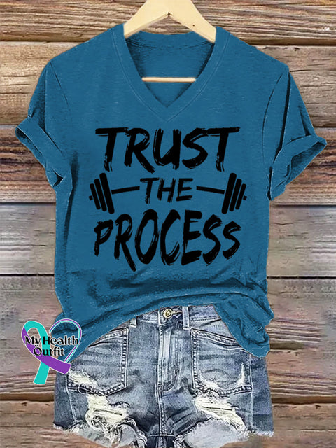 Women’s Trust The Process Art V-neck Casual T-Shirt Blue / S