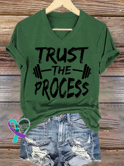 Women’s Trust The Process Art V-neck Casual T-Shirt Green / S