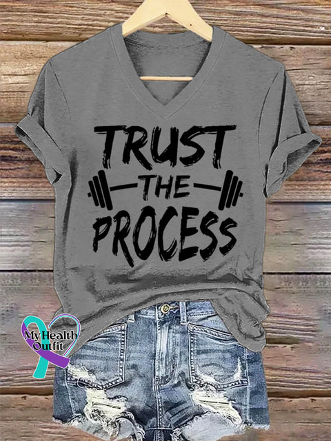 Women’s Trust The Process Art V-neck Casual T-Shirt Grey / S