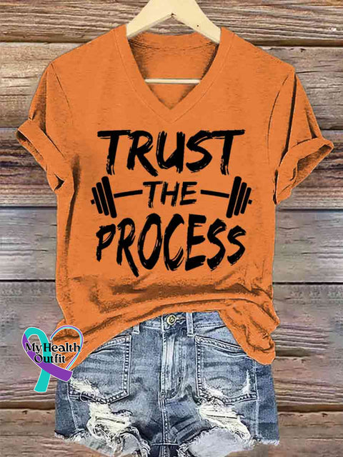 Women’s Trust The Process Art V-neck Casual T-Shirt Orange / S