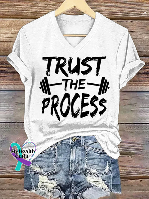 Women’s Trust The Process Art V-neck Casual T-Shirt White / S
