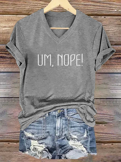 Women’s UM,NOPE! V-neck Casual T-Shirt Grey / S